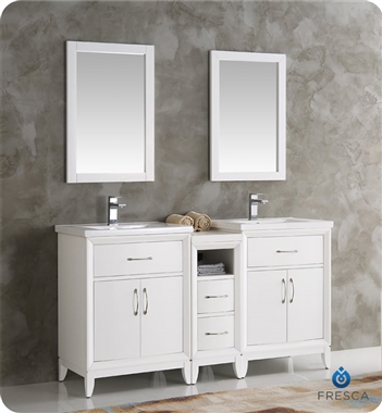 Fresca Cambridge 60" White Double Sink Traditional Bathroom Vanity with Mirrors