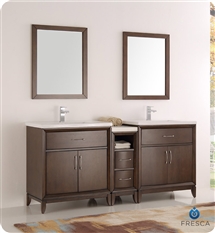 Fresca Cambridge 72" Antique Coffee Double Sink Traditional Bathroom Vanity with Mirrors