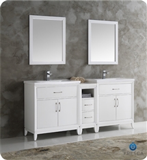 Fresca Cambridge 72" White Double Sink Traditional Bathroom Vanity with Mirrors