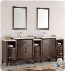 Fresca Cambridge 84" Antique Coffee Double Sink Traditional Bathroom Vanity with Mirrors