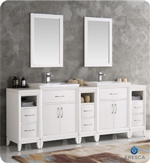 Fresca Cambridge 84" White Double Sink Traditional Bathroom Vanity with Mirrors