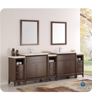 Fresca Cambridge 96" Antique Coffee Double Sink Traditional Bathroom Vanity with Mirrors