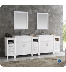 Fresca Cambridge 96" White Double Sink Traditional Bathroom Vanity with Mirrors