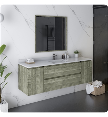 Fresca Formosa 60" Wall Hung Single Sink Modern Bathroom Vanity with Mirror in Sage Gray
