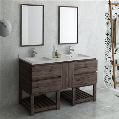Fresca Formosa 60" Floor Standing Double Sink Modern Bathroom Vanity with Open Bottom & Mirrors