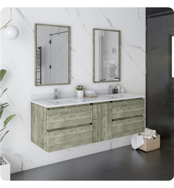 Fresca Formosa 60" Wall Hung Double Sink Modern Bathroom Vanity with Mirror in Sage Gray