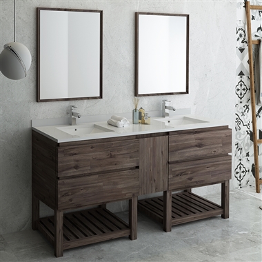 Fresca Formosa 72" Floor Standing Double Sink Modern Bathroom Vanity with Open Bottom & Mirrors