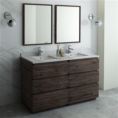 Fresca Formosa 60" Floor Standing Double Sink Modern Bathroom Vanity with Mirrors