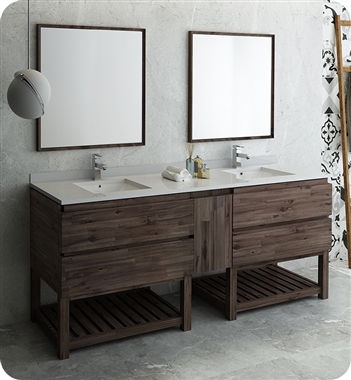 Fresca Formosa 84" Floor Standing Double Sink Modern Bathroom Vanity with Open Bottom & Mirrors