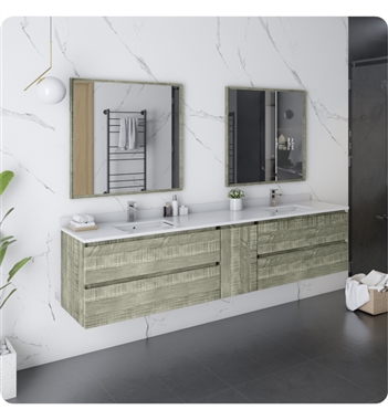 Fresca Formosa 84" Wall Hung Double Sink Modern Bathroom Vanity with Mirrors in Sage Gray