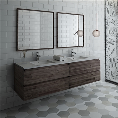Fresca Formosa 72" Wall Hung Double Sink Modern Bathroom Vanity with Mirrors