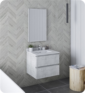 Fresca Formosa 24" Wall Hung Modern Bathroom Vanity with Mirror in Rustic White