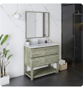 Fresca Formosa 36" Floor Standing Modern Bathroom Vanity with Open Bottom & Mirror in Sage Gray