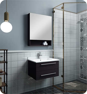 Fresca Lucera 24" Espresso Wall Hung Undermount Sink Modern Bathroom Vanity w/ Medicine Cabinet