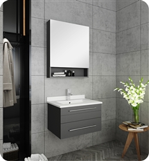 Fresca Lucera 24" Gray Wall Hung Undermount Sink Modern Bathroom Vanity w/ Medicine Cabinet