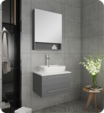 Fresca Lucera 24" Gray Wall Hung Vessel Sink Modern Bathroom Vanity w/ Medicine Cabinet