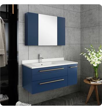 Fresca Lucera 36" Blue Wall Hung Undermount Sink Modern Bathroom Vanity w/ Medicine Cabinet - Left Version