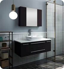 Fresca Lucera 42" Espresso Wall Hung Vessel Sink Modern Bathroom Vanity w/ Medicine Cabinet