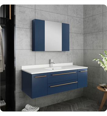 Fresca Lucera 48" Blue Wall Hung Undermount Sink Modern Bathroom Vanity w/ Medicine Cabinet