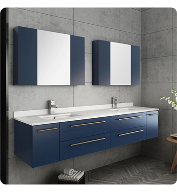 Fresca Lucera 72" Blue Wall Hung Double Undermount Sink Modern Bathroom Vanity w/ Medicine Cabinets