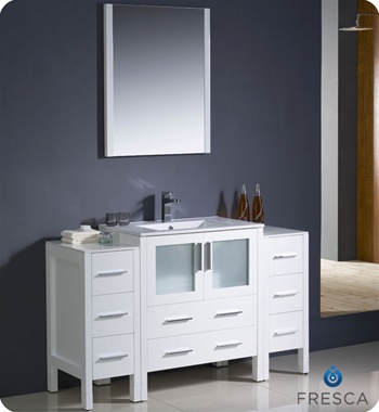 Fresca Torino 54" White Modern Bathroom Vanity w/ 2 Side Cabinets & Integrated Sink