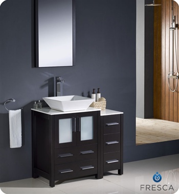 Fresca Torino 36" Espresso Modern Bathroom Vanity w/ Side Cabinet & Vessel Sink