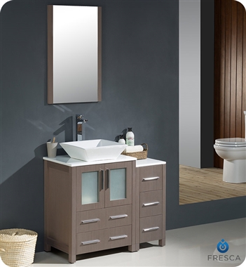Fresca Torino 36" Gray Oak Modern Bathroom Vanity with Side Cabinet and Vessel Sink