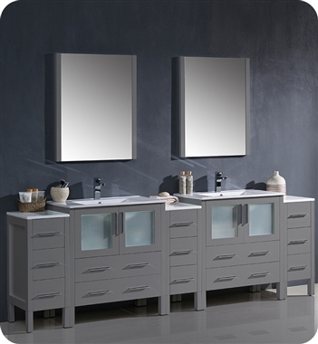 Fresca Torino 96" Grey Modern Double Sink Bathroom Vanity with 3 Side Cabinets and Integrated Sinks
