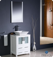 Fresca Torino 24" White Modern Bathroom Vanity w/ Vessel Sink