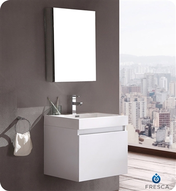 Fresca Nano White Modern Bathroom Vanity w/ Medicine Cabinet