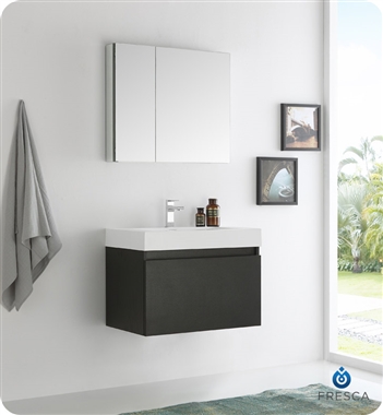 Fresca Mezzo 30" Black Wall Hung Modern Bathroom Vanity with Medicine Cabinet