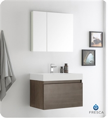 Fresca Mezzo 30" Gray Oak Wall Hung Modern Bathroom Vanity with Medicine Cabinet