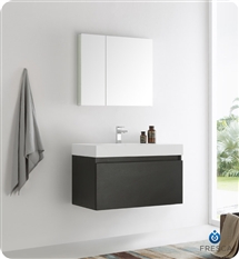 Fresca Mezzo 36" Black Wall Hung Modern Bathroom Vanity with Medicine Cabinet