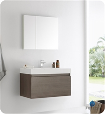 Fresca Mezzo 36" Gray Oak Wall Hung Modern Bathroom Vanity w/ Medicine Cabinet