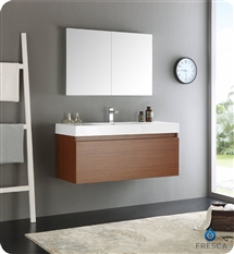 Fresca Mezzo 48" Teak Wall Hung Modern Bathroom Vanity with Medicine Cabinet