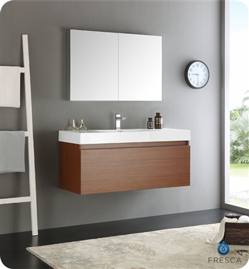 Fresca Mezzo 48" Teak Wall Hung Modern Bathroom Vanity with Medicine Cabinet