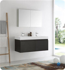 Fresca Mezzo 48" Black Wall Hung Double Sink Modern Bathroom Vanity with Medicine Cabinet