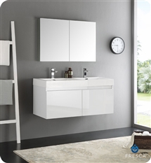 Fresca Mezzo 48" White Wall Hung Double Sink Modern Bathroom Vanity with Medicine Cabinet