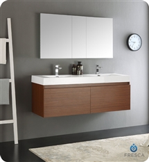 Fresca Mezzo 60" Teak Wall Hung Double Sink Modern Bathroom Vanity with Medicine Cabinet