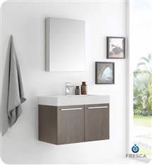 Fresca Vista 30" Gray Oak Wall Hung Modern Bathroom Vanity with Medicine Cabinet