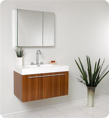 Fresca - Vista - (Teak) Bathroom Vanity with White Acrylic Sink and Countertop - FVN8090TK