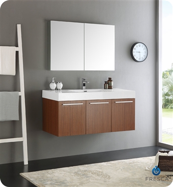 Fresca Vista 48" Teak Wall Hung Modern Bathroom Vanity with Medicine Cabinet