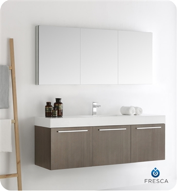 Fresca Vista 60" Gray Oak Wall Hung Single Sink Modern Bathroom Vanity