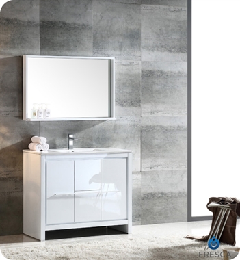 Fresca Allier 40" White Modern Bathroom Vanity w/ Mirror