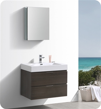 Fresca Valencia 30" Gray Oak Wall Hung Modern Bathroom Vanity with Medicine Cabinet