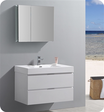Fresca Valencia 36" Gray Oak Wall Hung Modern Bathroom Vanity with Medicine Cabinet