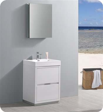 Fresca Valencia 24" Glossy White Free Standing Modern Bathroom Vanity with Medicine Cabinet