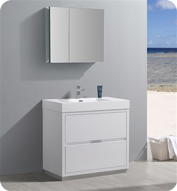 Fresca Valencia 36" Glossy White Free Standing Modern Bathroom Vanity with Medicine Cabinet