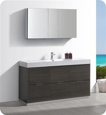 Fresca Valencia 60" Gray Oak Free Standing Modern Bathroom Vanity with Medicine Cabinet