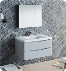 Fresca Tuscany 32" Glossy Gray Wall Hung Modern Bathroom Vanity with Medicine Cabinet